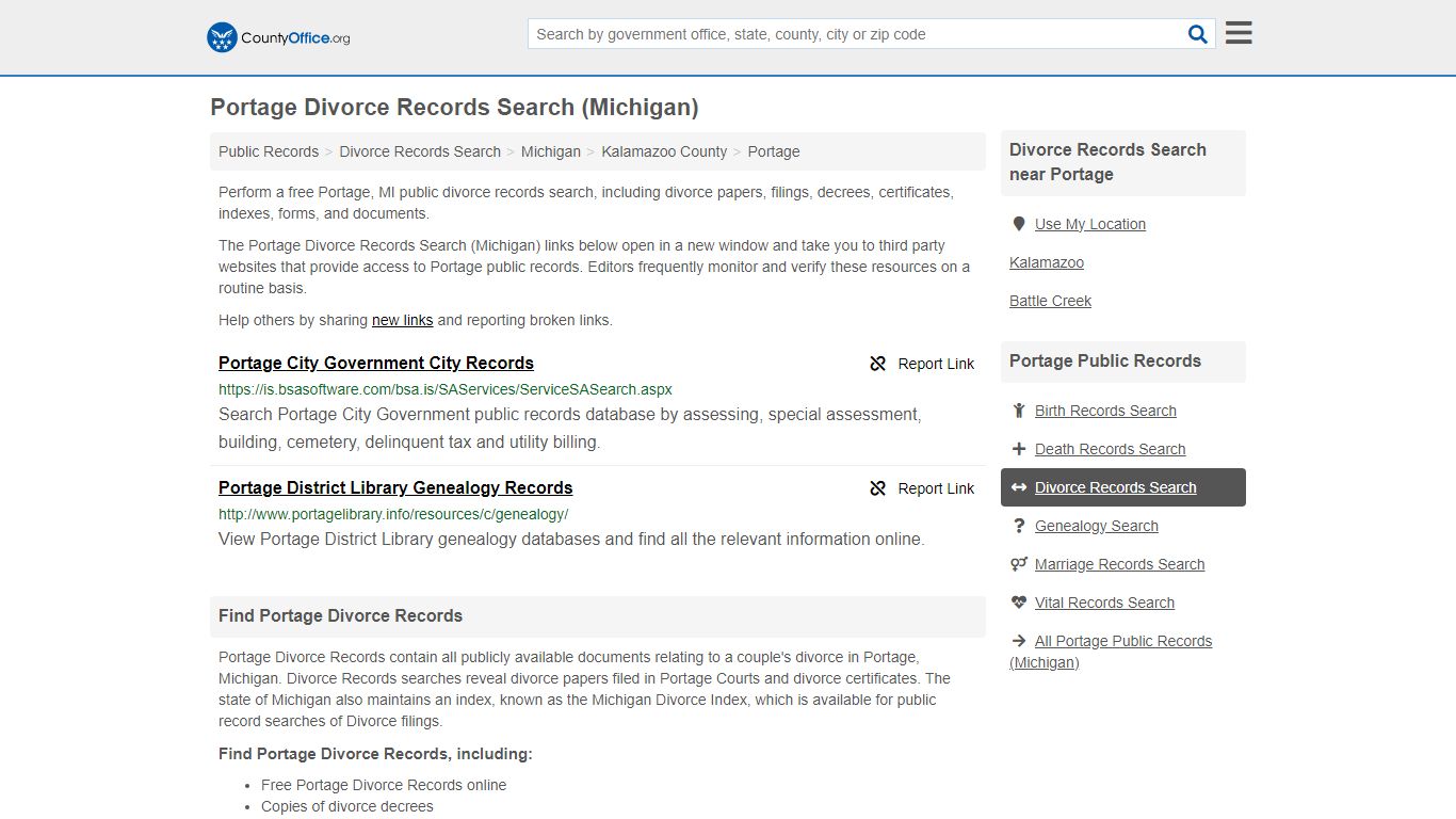 Portage Divorce Records Search (Michigan) - County Office